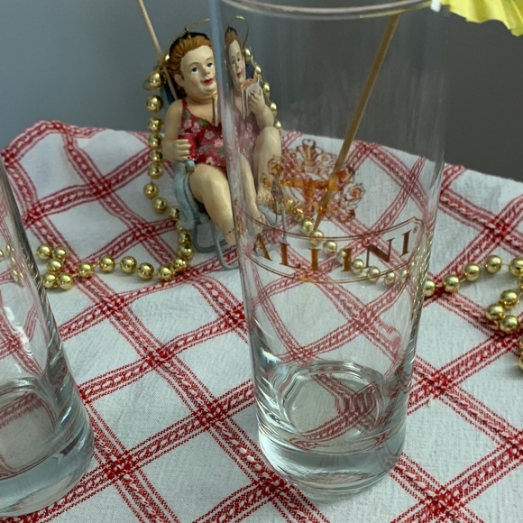 PALLINI High Ball Cocktail Glasses with Gold Design Set/2 - VINTAGE - Picture 12 of 13
